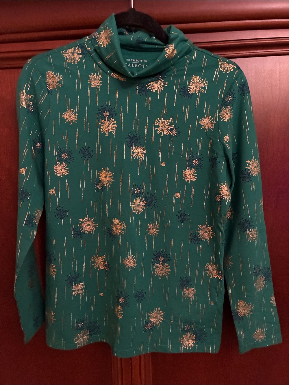 Talbots Emerald Green Metallic Starburst Turtleneck
